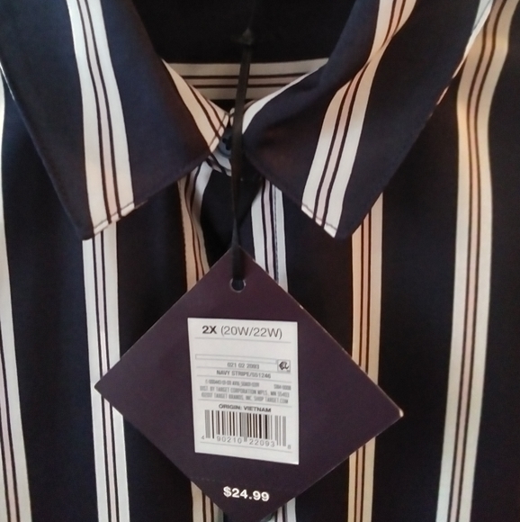 Ava and Viv Navy Blue and White 2X Button Up - Picture 2 of 5